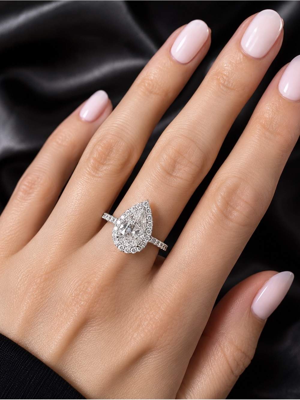Italian Luxury Diamond Simulant Pear Halo Ring Elegant Engagement Style Sz 7 New - Picture 5 of 6